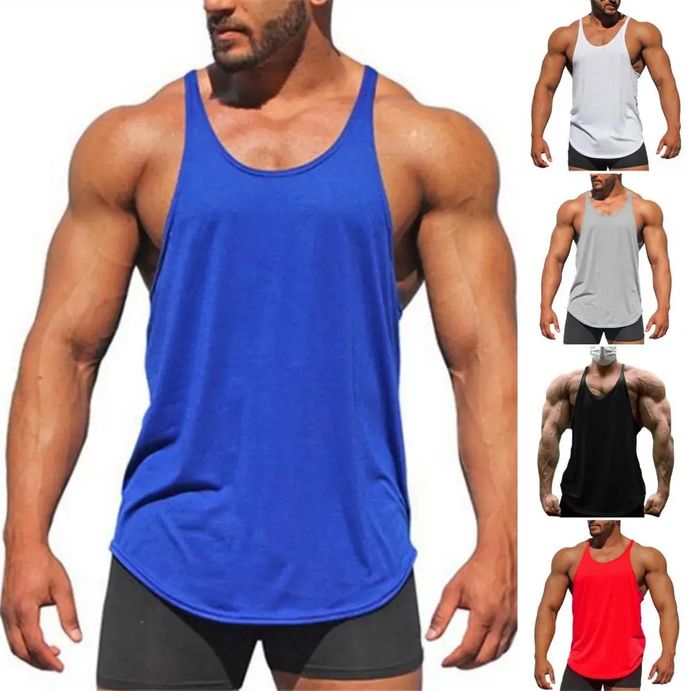 

Round Neck Sports Vest Solid Color Workout Tops Men's Solid Color Sport Vest with Racerback Design for Bodybuilding Fitness