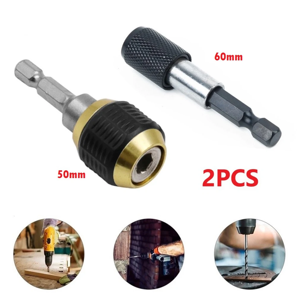 Drill Chuck Screwdriver Impact Driver 2pc 50/60mm Drill Chuck Screwdriver Impact Driver Keyless Adaptor 1/4in Hex Shank Drill Bit Quick Change Convertor Adapter Tool