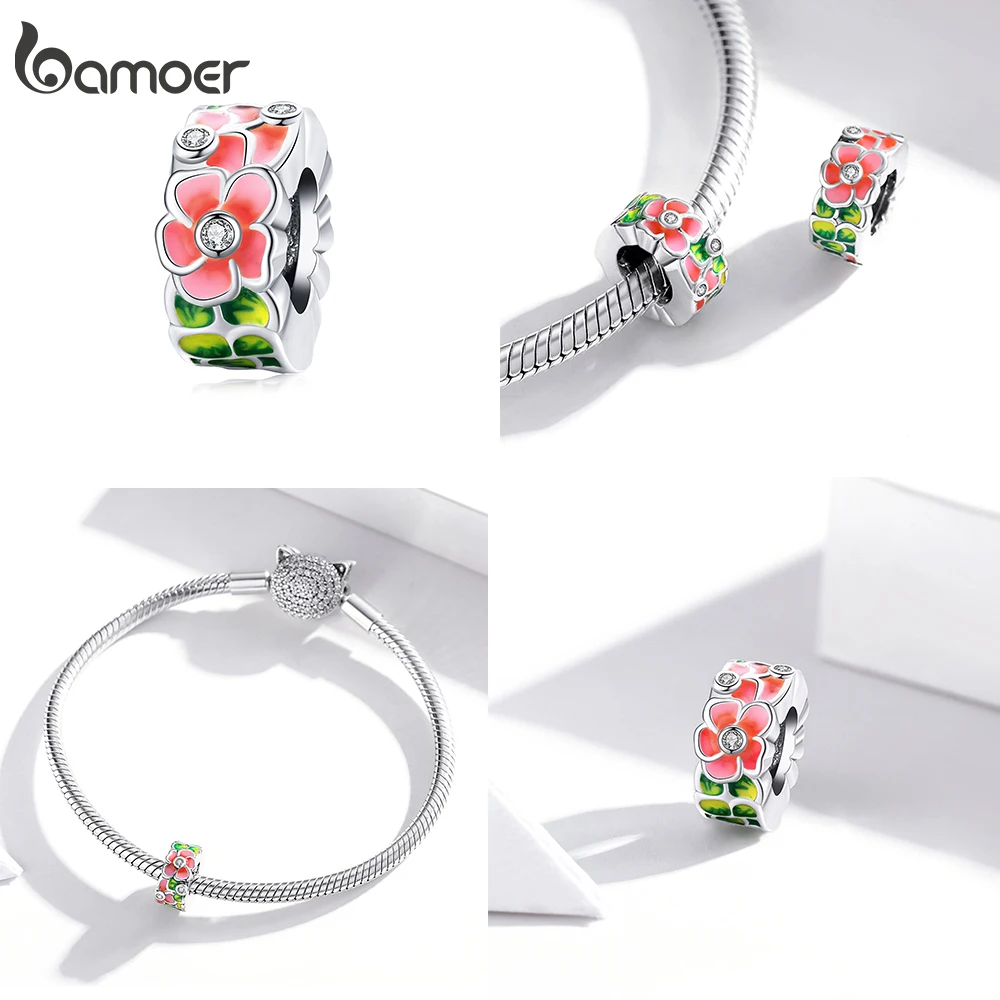 Silver pendant 925 Sterling Silver Colorful Birds Flowers Leaves CZ Pendant Spring Charm fit Original Bracelet Jewelry Accessories DIY
