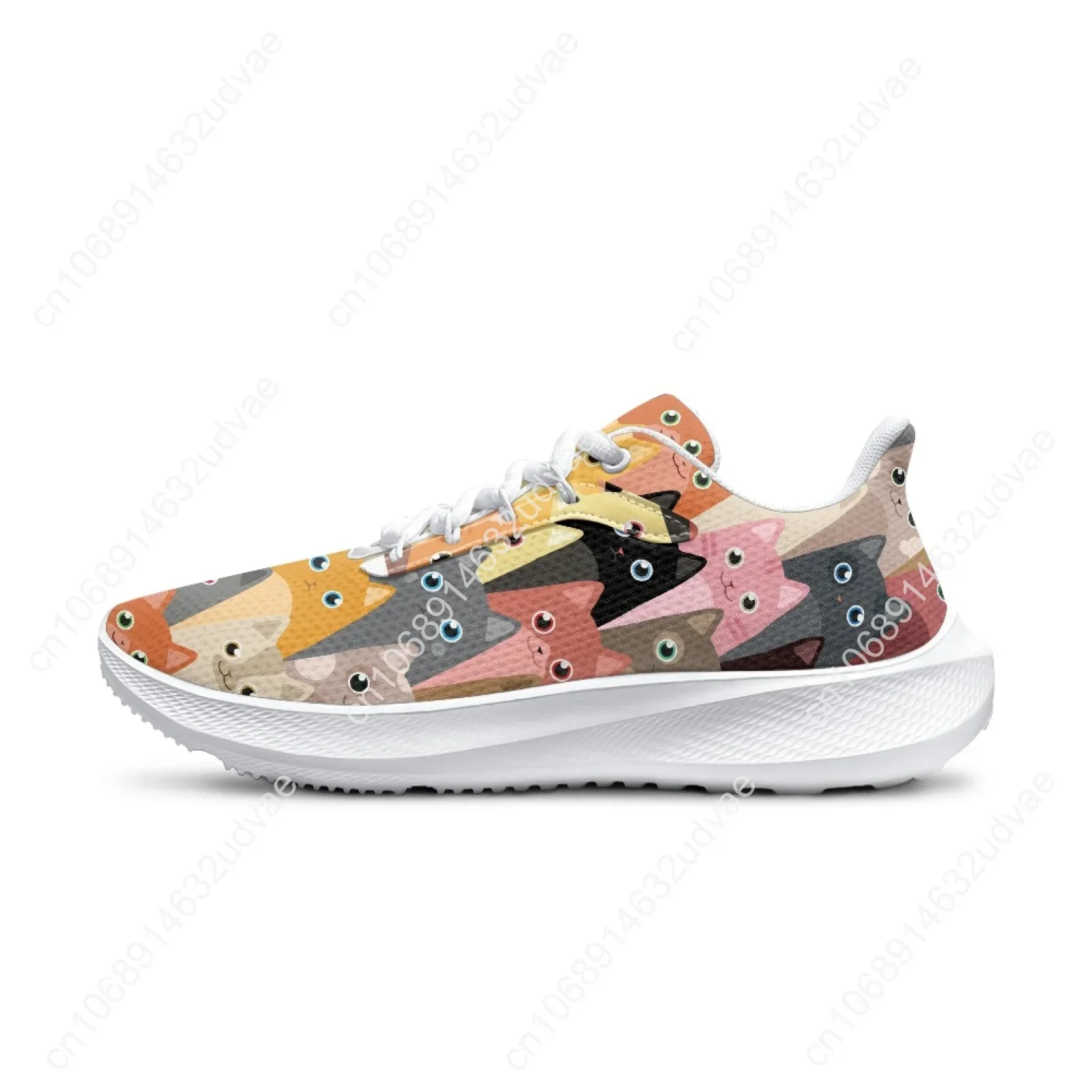 New Women's Sneakers Cute Cartoon Cat Designer Brand Shoes Girls Sneakers White Lace Up Casual Shoes Zapatos Mujer