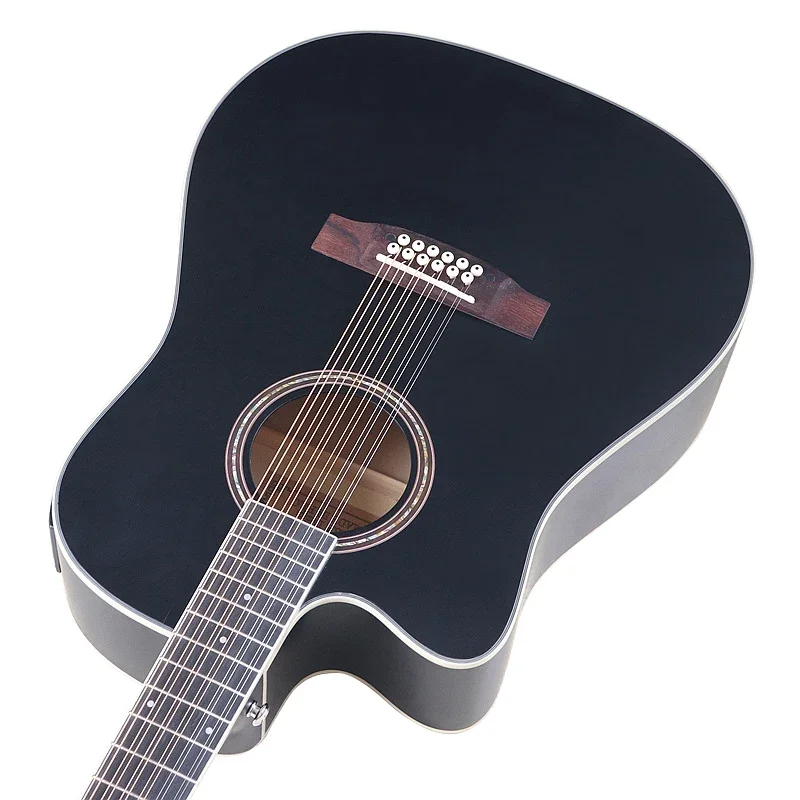 12 String Electric Acoustic Guitar 41 Inch Electric Folk Guitar Spruce Wood Good Handicraft Tuner Pickup Black Left Hand