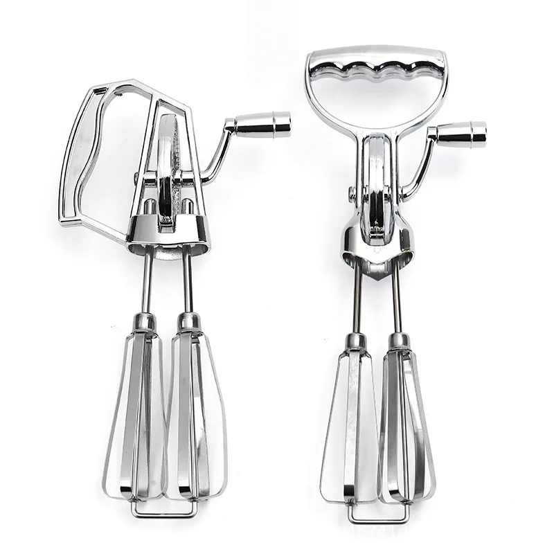 Manual Hand Crank Egg Beaters Stainless Steel Double Heads Egg Whisk Multi-Purpose Food Blender Mixer Kitchen Tool