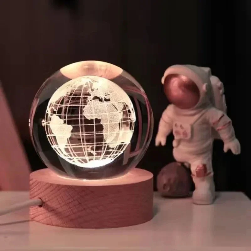 Luminous Milky Way Crystal Sphere with Wooden Base - Elegant Home Decor and Gift Idea