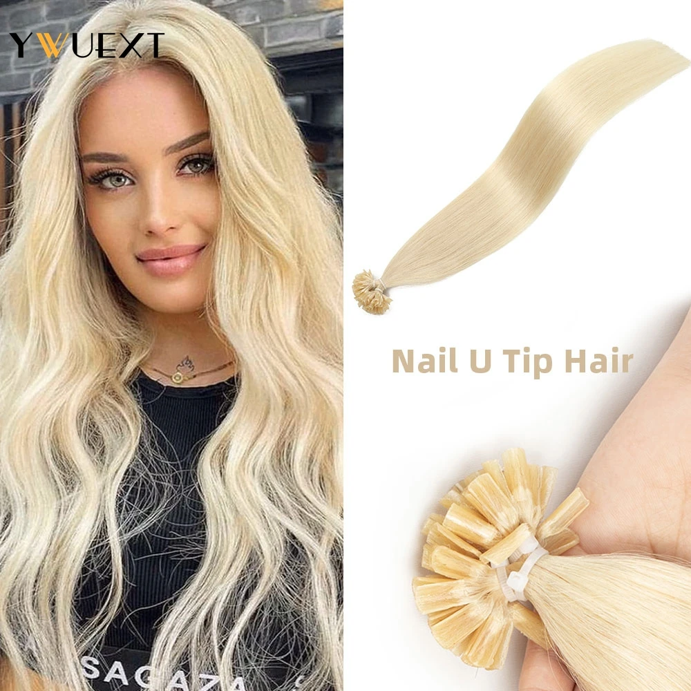 

YWUEXT 12"-24" Blonde Fusion U Tip Hair Extensions Machine Remy Nail U Tip Keratin Hair On Glue 50pcs/pack Natural Staright Hair