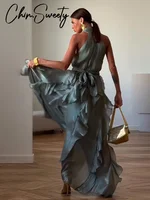 Nouvelle Robe Longue Plissée à Volants Superposés pour Femme, Style Empire Sans Manches avec Lacets, Collection Printemps-Été 2026 1