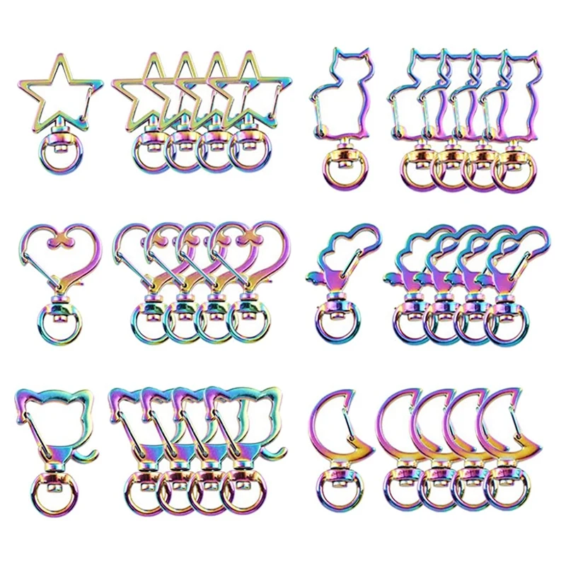 

Hot Kf-30Pcs Rainbow Lanyard Snap Hook - 9Mm Swivel Clasp 6 Styles Metal Trigger Strap Sliding Door Lobster Clasp For Wallet