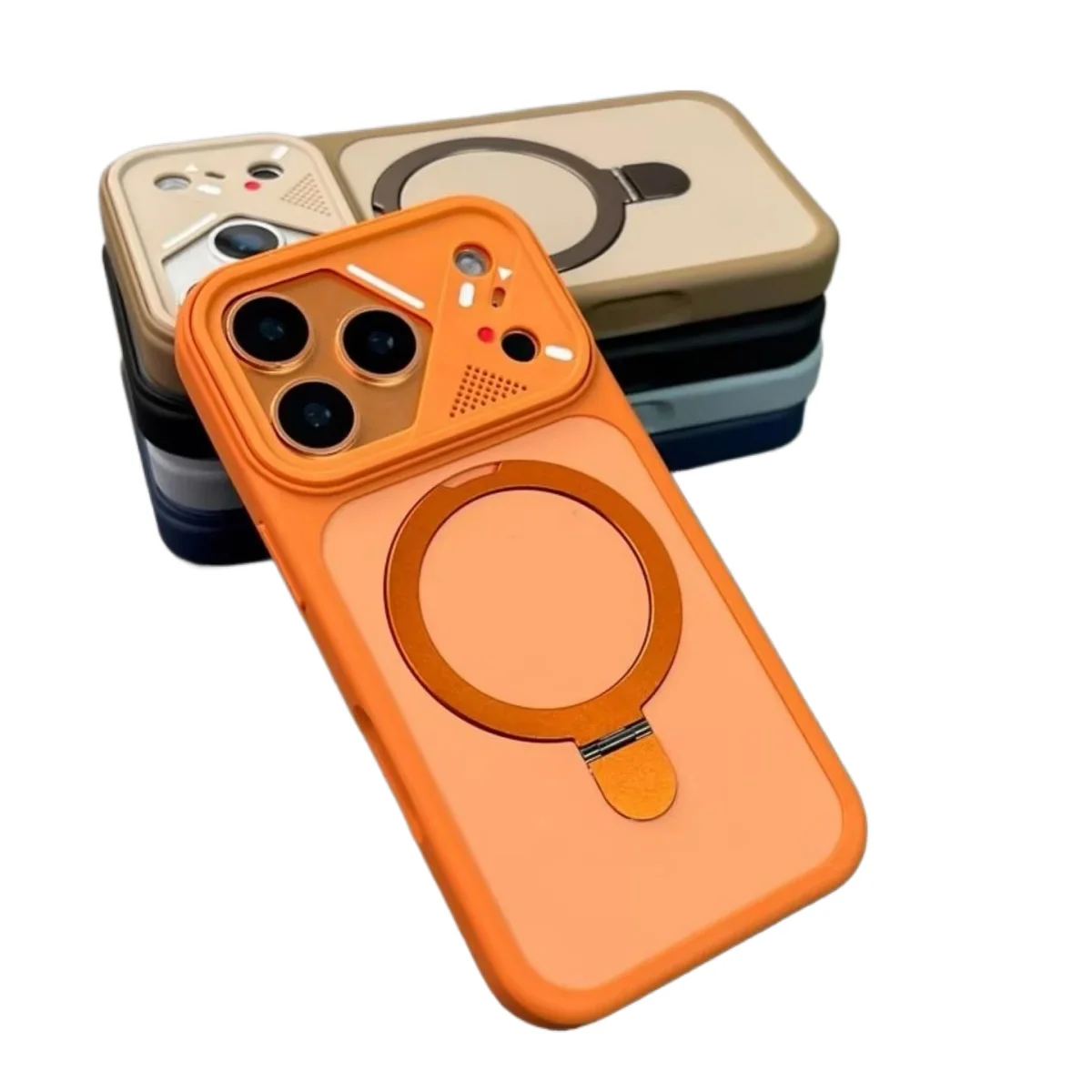 Armor Metal Ring Bracket Magnetic Phone Case with Matte Bumper Cover