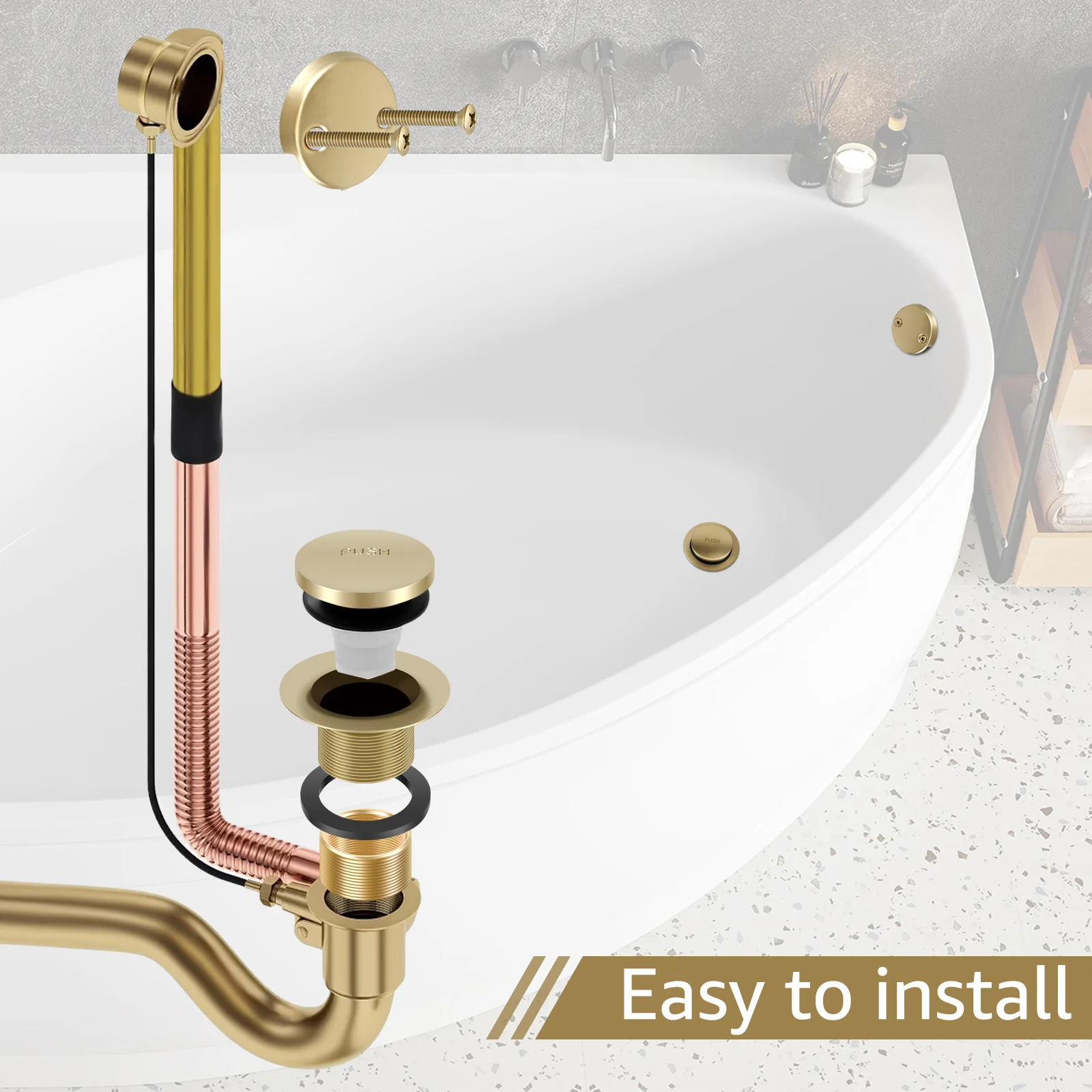 Uni-Green Kit Scarico Per Vasca Da Bagno In Ottone - Nero Opaco Con Raccoglitore Capelli E Troppopieno A 2 Fori