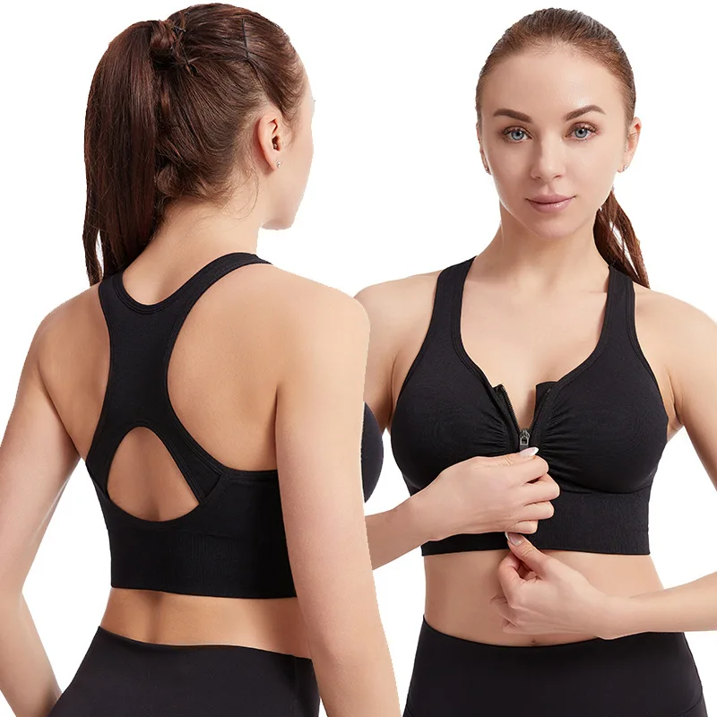 Hollow Front Zipper Push Up Bra Wireless Sports Bras For Women Shock-proof Running Vest Underwear Lingerie 4