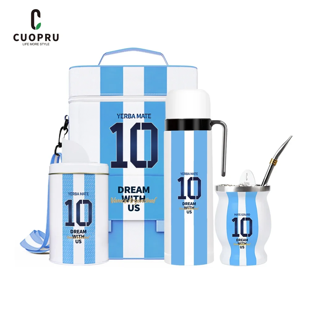Complete Yerba Mate Kit-Includes Mate Cup, Straw (Bombilla), 1000ml Thermos, Bag, Container Yerbero-Argentina Captain NO.10
