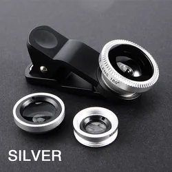 Versatile Clip - On Smartphone Lens Kit: Fisheye, Wide Angle, Macro (Silver)