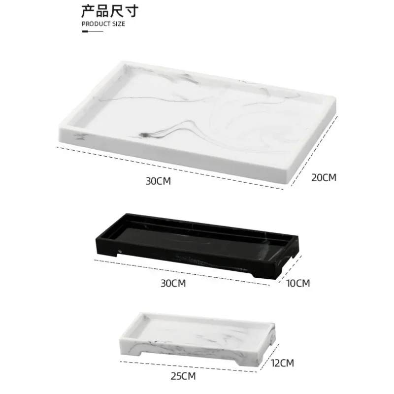 Resin Tray Creative Black White Marbling Rectangular Round Storage Plate Bedroom Jewelry Bathroom Toiletries Storage Tray 5