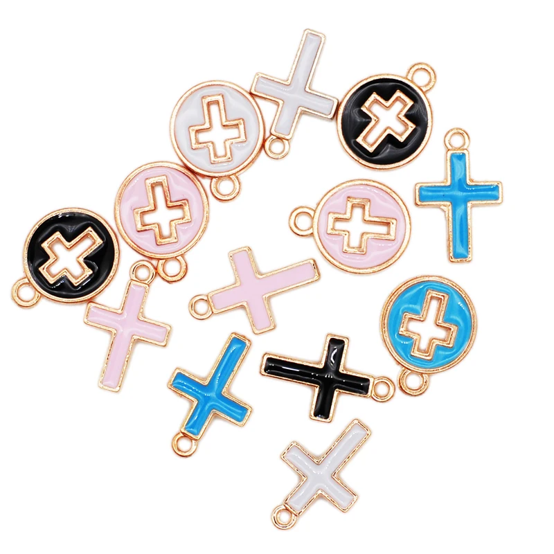100pcs 4 Color Cute Enamel Cross Charms for Earrings Pendants For Necklaces Bracelets DIY Jewelry Making Accessories