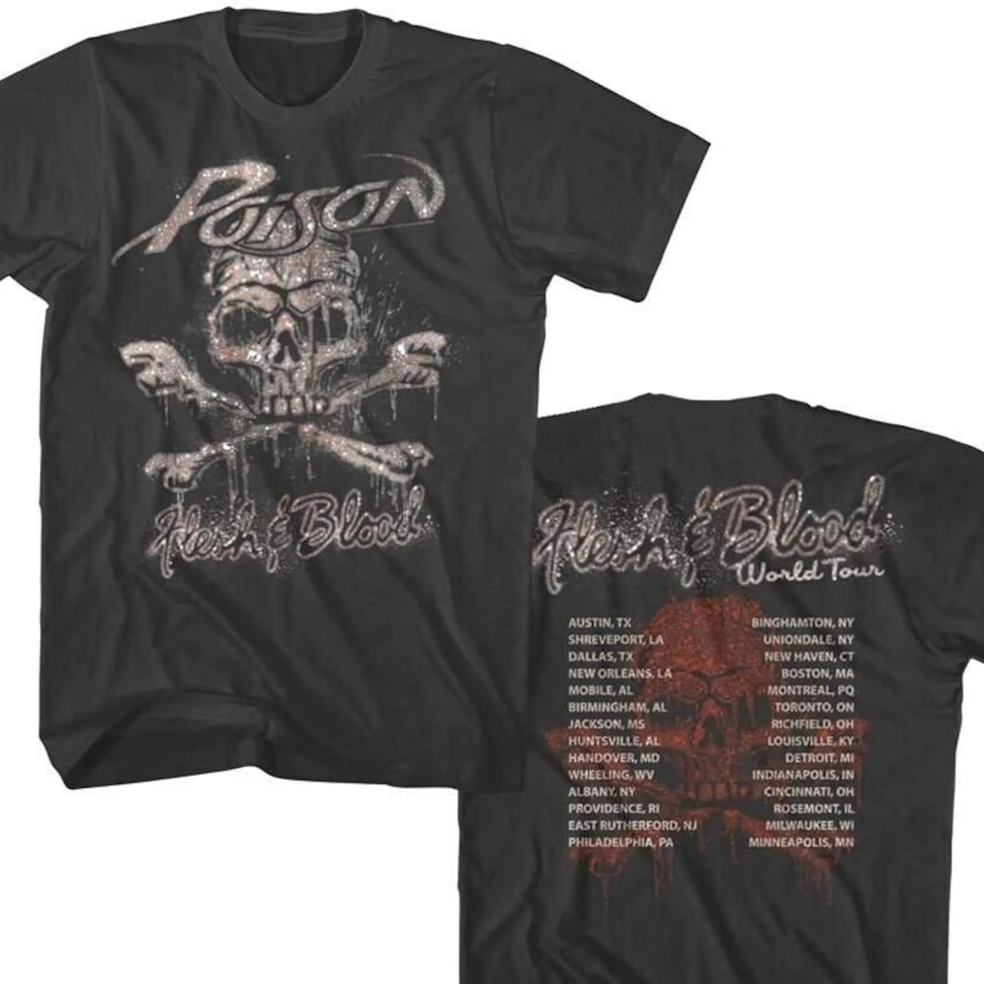 Maglietta Da Uomo Poison Flesh & Blood World Tour Maglietta Nera Anni '80 Camicie A Fascia In Metallo Pesante 100% Cotone Regalo Fresco Per Lui Best F