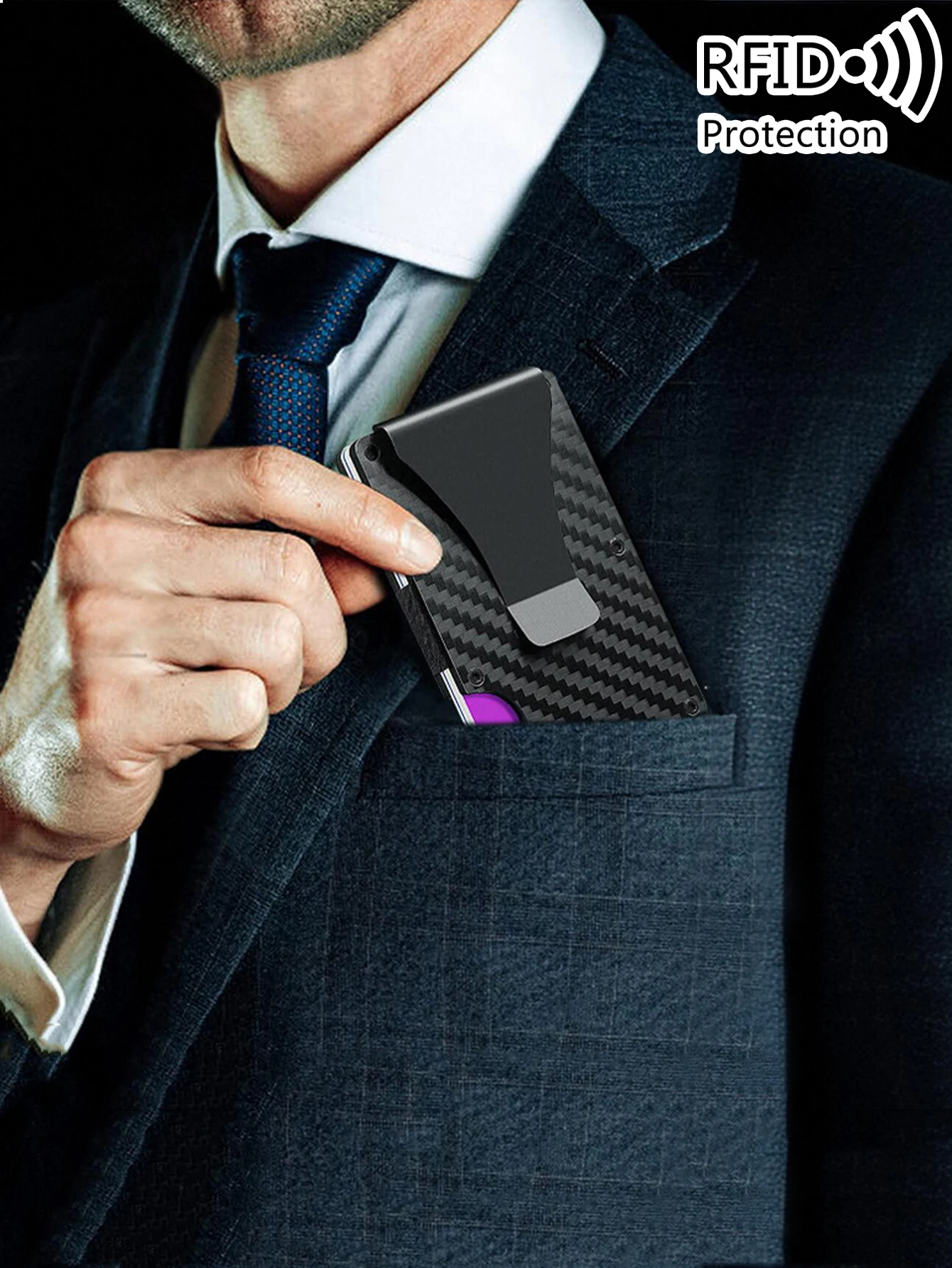 Minimalist carbon fiber RFID holder ultra-thin mini ID credit card holder aluminum alloy men's and women's wallet 2