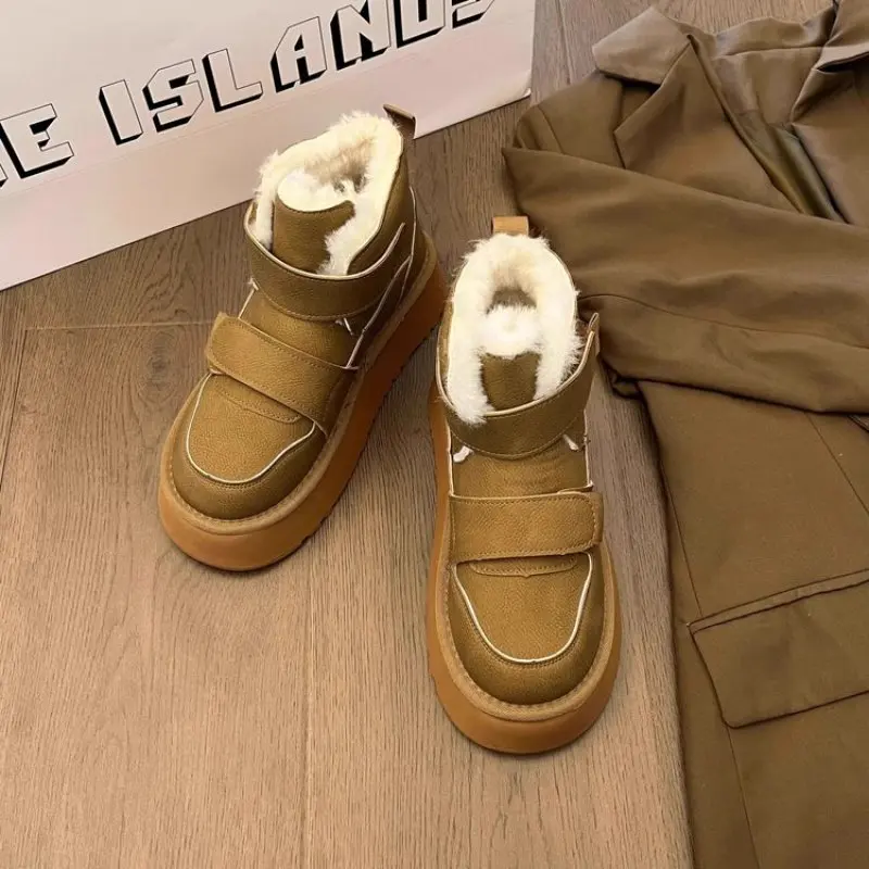 2024 NEW Winter new warm women's thick-soled boots real sheepskin wool warm women's elevated shoes thick-soled luxury snow boots