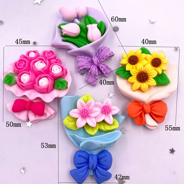Gyanta Kawaii Színes Aranyos Nagy Virág Rózsák Napraforgó Tulipák Lapos Csokor Figura 4Db Scrapbook Diy Dekoráció Otthoni Kézművesség - Image 2