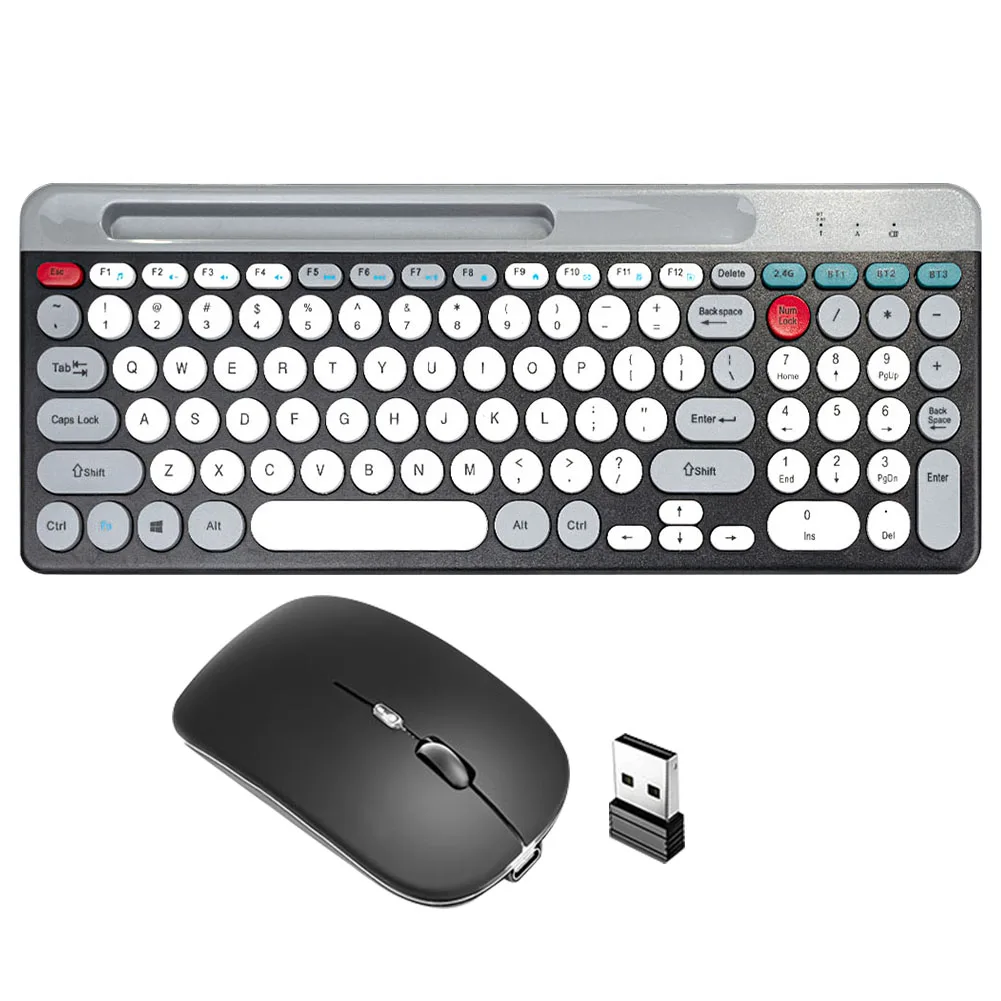 2.4Ghz BT 2 모드 충전식 멀티 디바이스 키보드 마우스 무선 키보드 마우스 BT 키보드 마우스 세트 (Mac/iOS/안드로이드/Win7 호환)