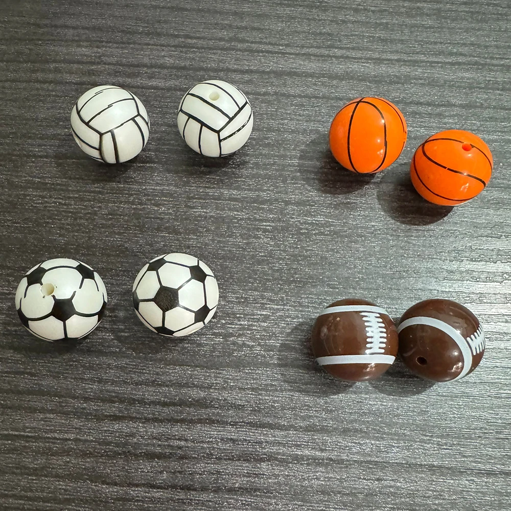 도매 20mm 100개/봉지 프린트된 배구/축구/농구/럭비 비즈 스포츠 주얼리 목걸..
