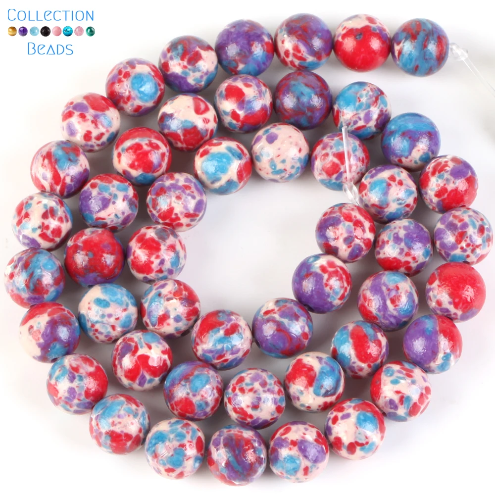 Natural Stone Sea Sediment Jasper Beads in Purple & Lake Blue - Round Spacer Beads for DIY Jewelry & Bracelets