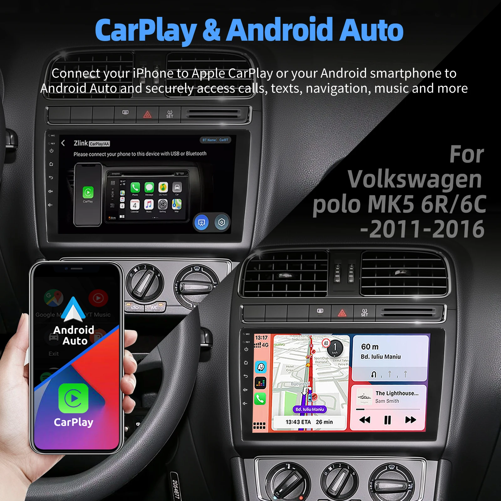 Autoradio ESSGOO Android 15 9 Zoll 64G für VW Polo MK5 6R 6C 2011-2016 Drahtloses CarPlay Android Auto GPS Navigation WIFI RDS Lenkradsteuerung Bluetooth FM Mirror Link KI-Stimme ChatGPT IPS Touchscreen – Detail 11