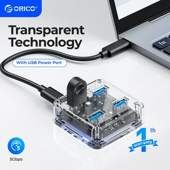 ORICO USB 3.0 USB 허브 투명 시리즈, 데스크탑 허브, 고속 USB 분배기, 지지대 OTG, 마이크로 USB 전원 인터페이스, 4 포트