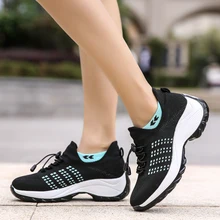  Sneakers Women Platform Shoes Casual Mesh Tenis Ladies Sock Wedge Solid Color Breathable Knit Shoes Chaussure Femme 