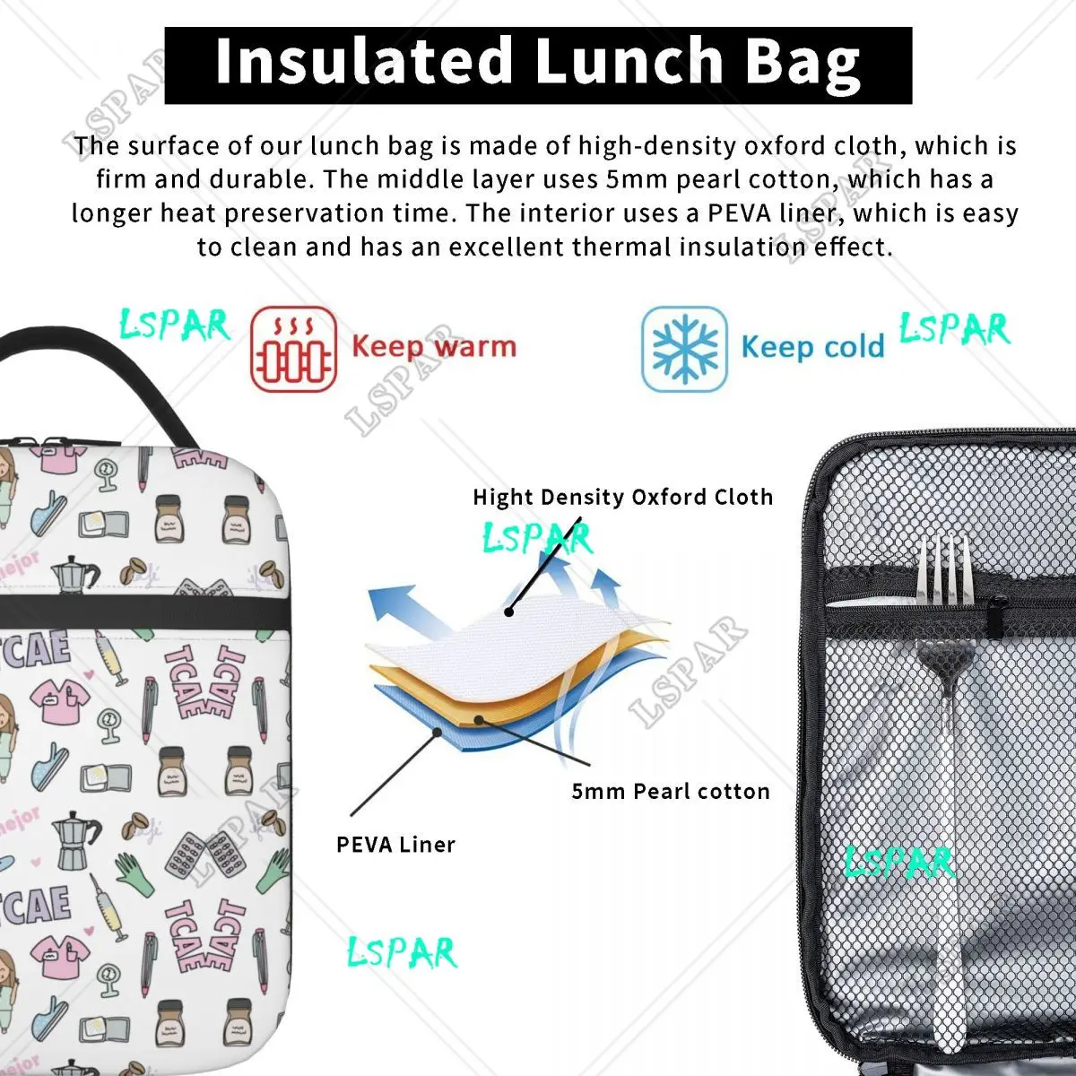 Cartoon Ladies Nurse Lunch Boxes Cute Enfermera En Apuros Lunch Bags for Nurse Insulated Food Container 5