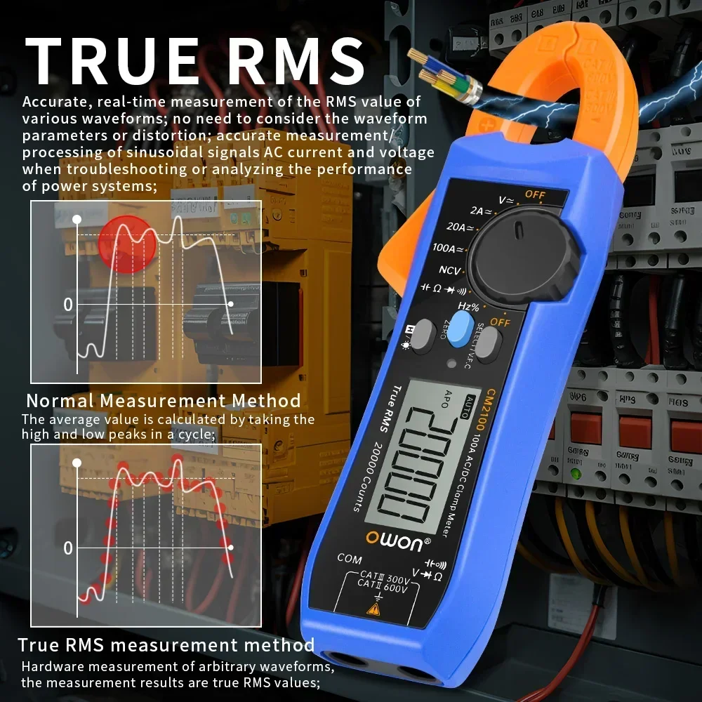 OWON CM2100 CM2100B 디지털 멀티미터 고정밀 20000 카운트 AC/DC 전류 클램프 테스터 True RMS VFC 다이오드 휴대용 전류계