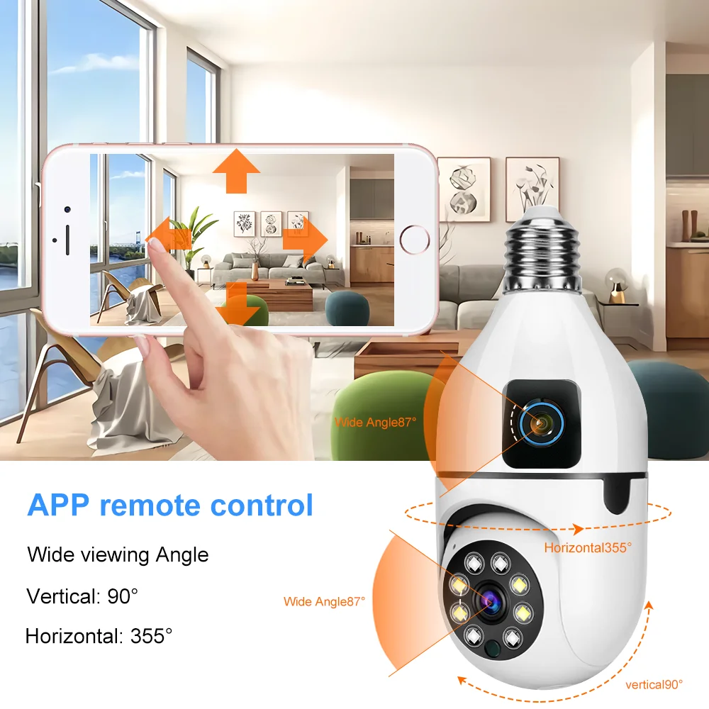 V380 Pro podwójny obiektyw dwuekranowa kamera z żarówką E27