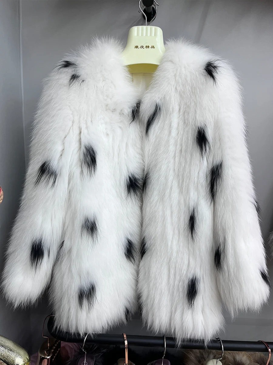 

Новинка 2023, модное женское пальто из натурального Лисьего меха, зимние куртки с полосками