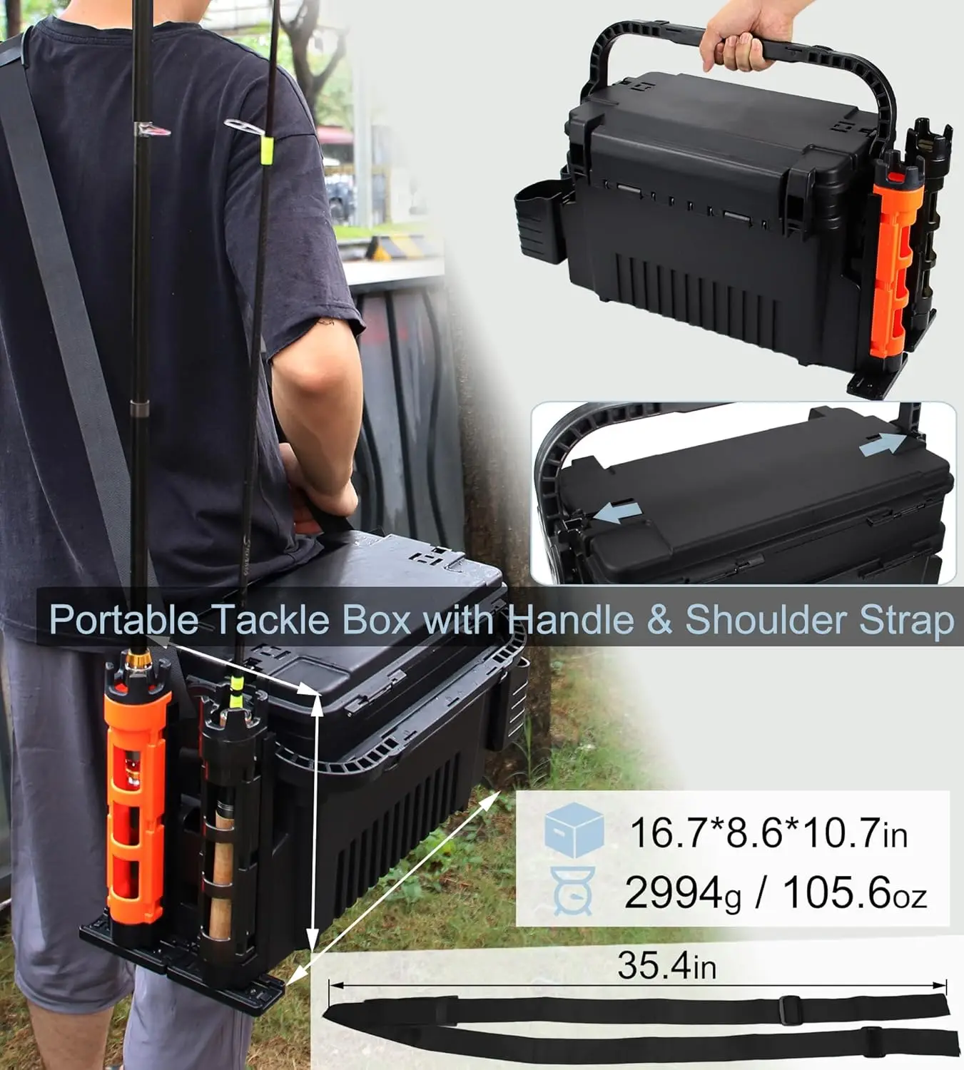 Tackle Box Organizer 2-layer Fishing Box Tacklebox for Fishing Tackle Boxes with Rod Holder Large Saltwater T