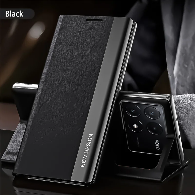Luxury Leather Flip Stand Phone Case with Kickstand and Plating Finish