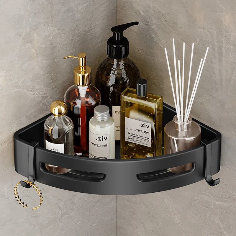 Bathroom Shelf Corner Space Aluminum Bathroom Triangle Basket Shower Room Storage Rack Wall Mounted 5