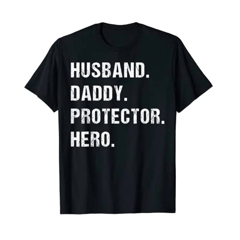 

Husband Daddy Protector Hero Fathers Day Gift for Dad Wife T-Shirt Men's Fashion Letters Printed Graphic Tee Tops Best Seller