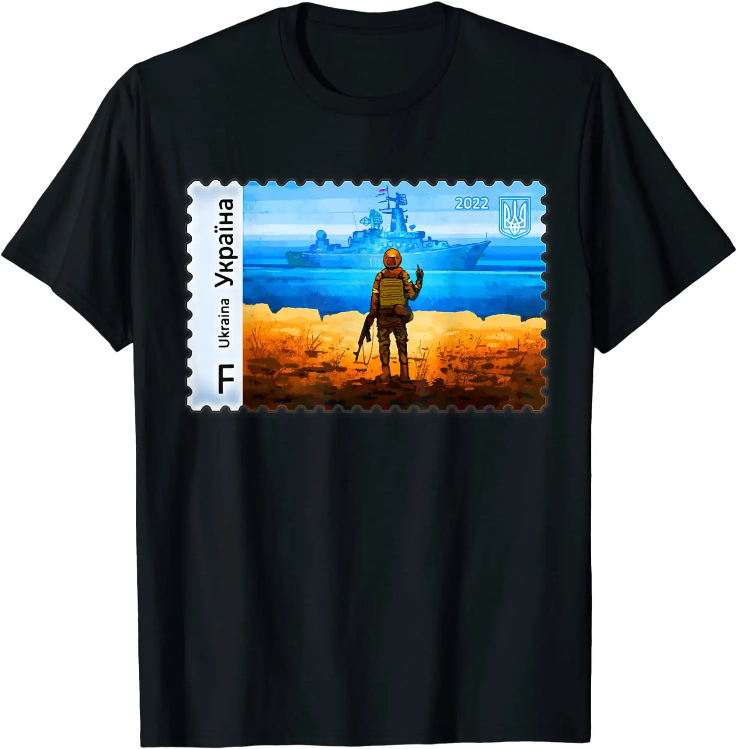 

Warship Die or Live Ukraine Postage Stamp Flag Pride Ukrainian T-Shirt Short Sleeve Casual 100% Cotton Summer T-Shirts