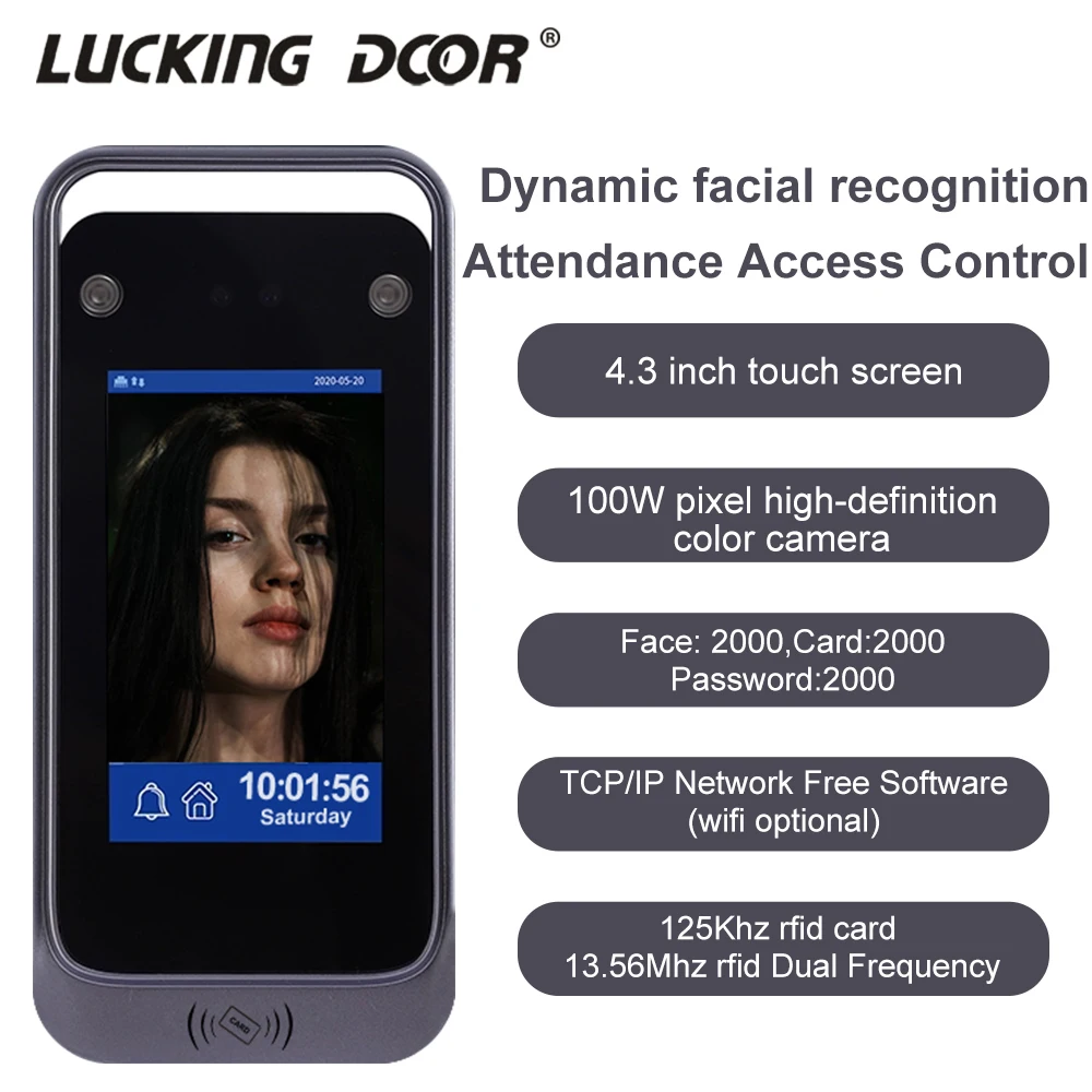 

TCP/IP WiFi Dynamic Facial Face Recognition Time Attendance Access Control Machine Card Reader Electric Empolyee Recorder System