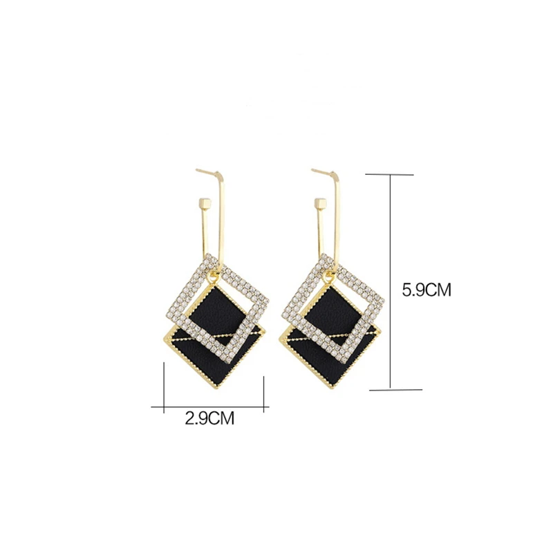 Accessories for Women Black Geometric Double Square Hoop Earrings for Women Statement Rhinestone Earring Jewelry Pendientes Muje