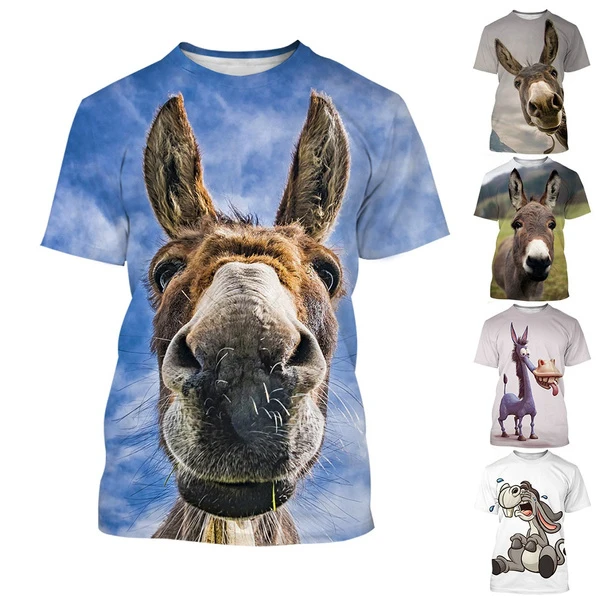 

Summer New Fashion Animal 3D Donkey Printed Men and Women Casual T-shirt Personality Trend Fun Animal Short-sleeved Size XXS-6XL