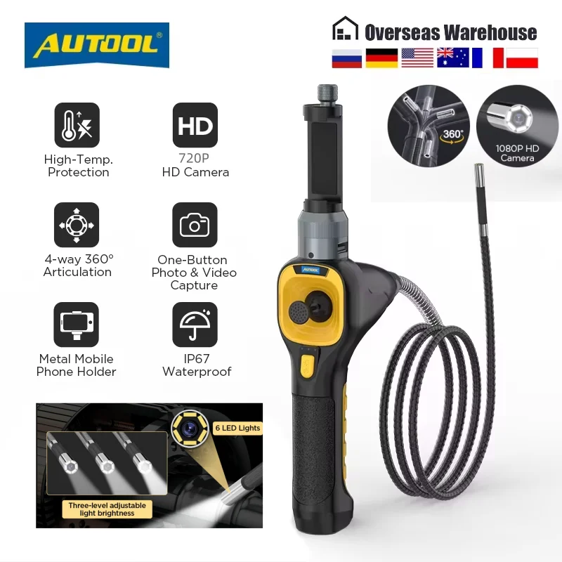 AUTOOL 6.25MM 자동 초점 내시경 검사 카메라 (IMG 및 비디오 1080 HD 지원) 자동차 산업용 내시경 (조명 포함) SVB303