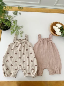 2pcs Baby Romper Suit Rainbow Dandelion Organic Cotton Sleeveless Sling Romper Infant Overall Bodysuit Summer Baby Straps Pants 1