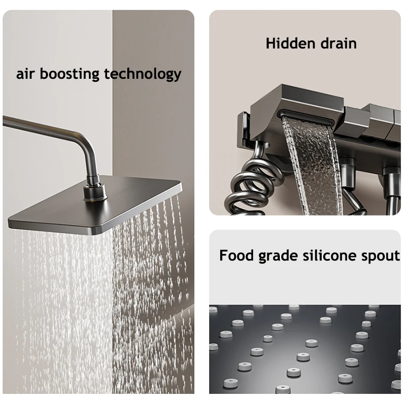 Smart Digital Display Shower System Set Bathroom Grey Bath Showers Set Apartment Bathtub Rainfall Shower Faucet Full Set 3