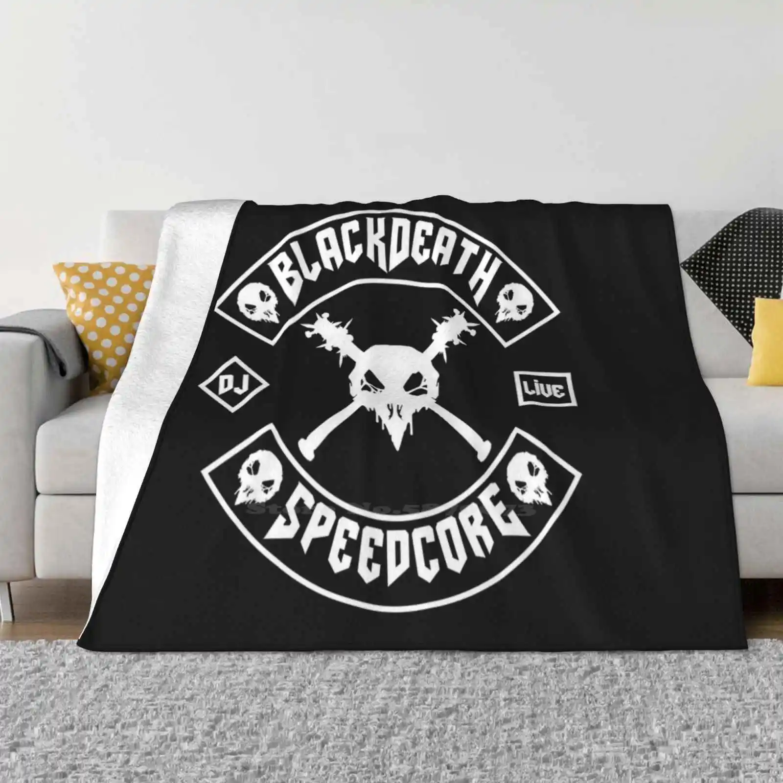 

Black Death Mc [ White On Black ] Four Seasons Comfortable Warm Soft Throw Blanket Black Death Dj Live Act Darkness Speedcore