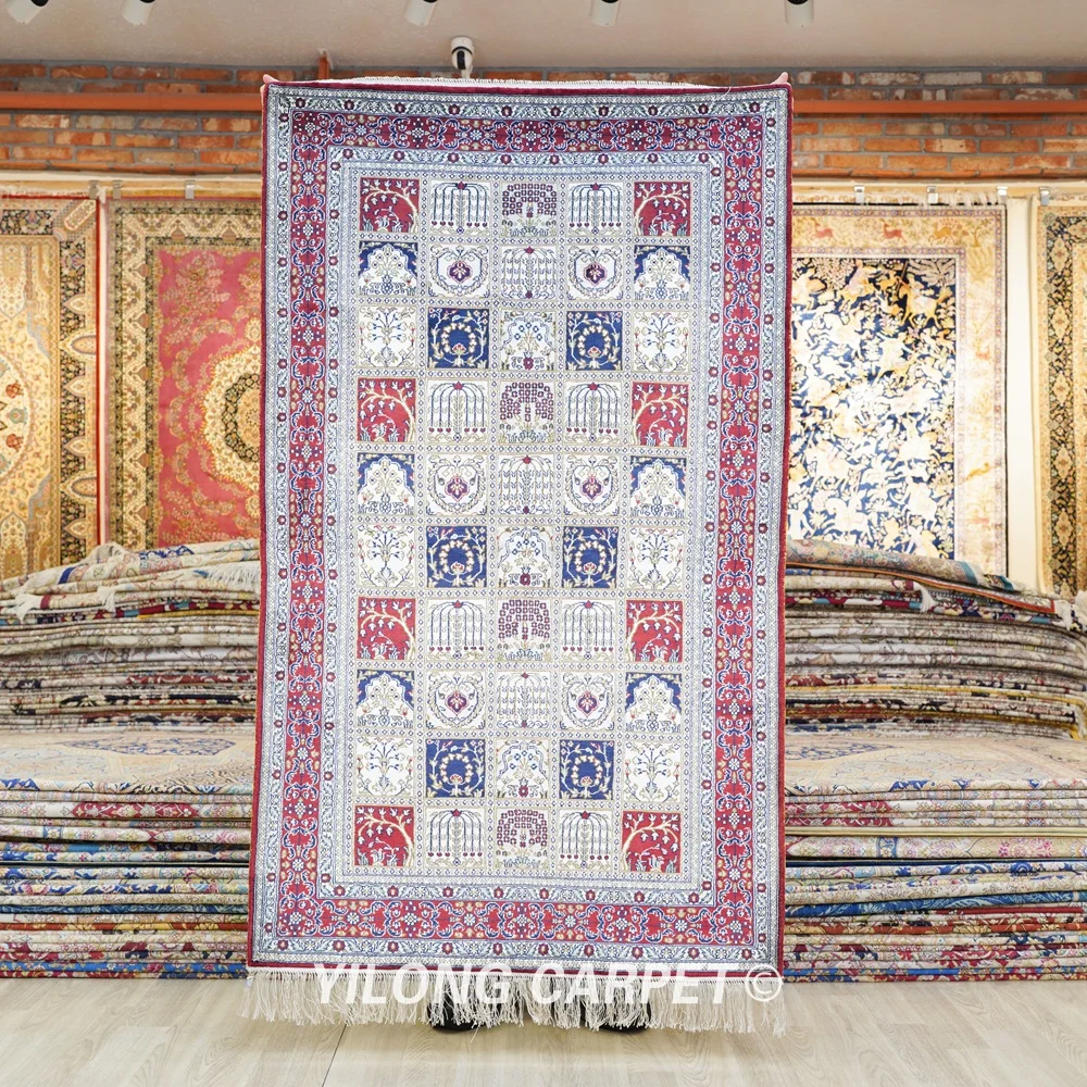 91x152cm 페르시아어 실크 가든 카펫 절묘한 사계절 수제 양탄자 (YHW93B)