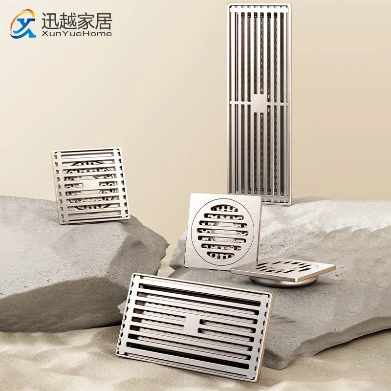 

Cream Wind Stainless Steel Floor Drain Cover Anti-odor Kitchen Bathroom Washing Machine Universal Shower Long Large Discharge