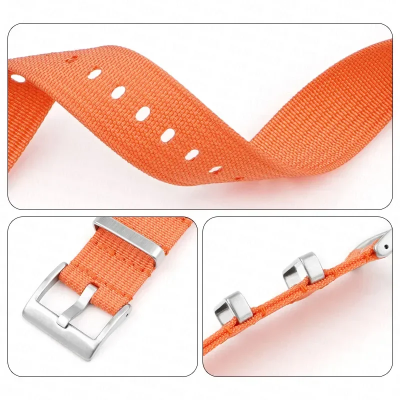 Ribbed Nylon Military-Style Watch Strap - Breathable Fabric Replacement Band