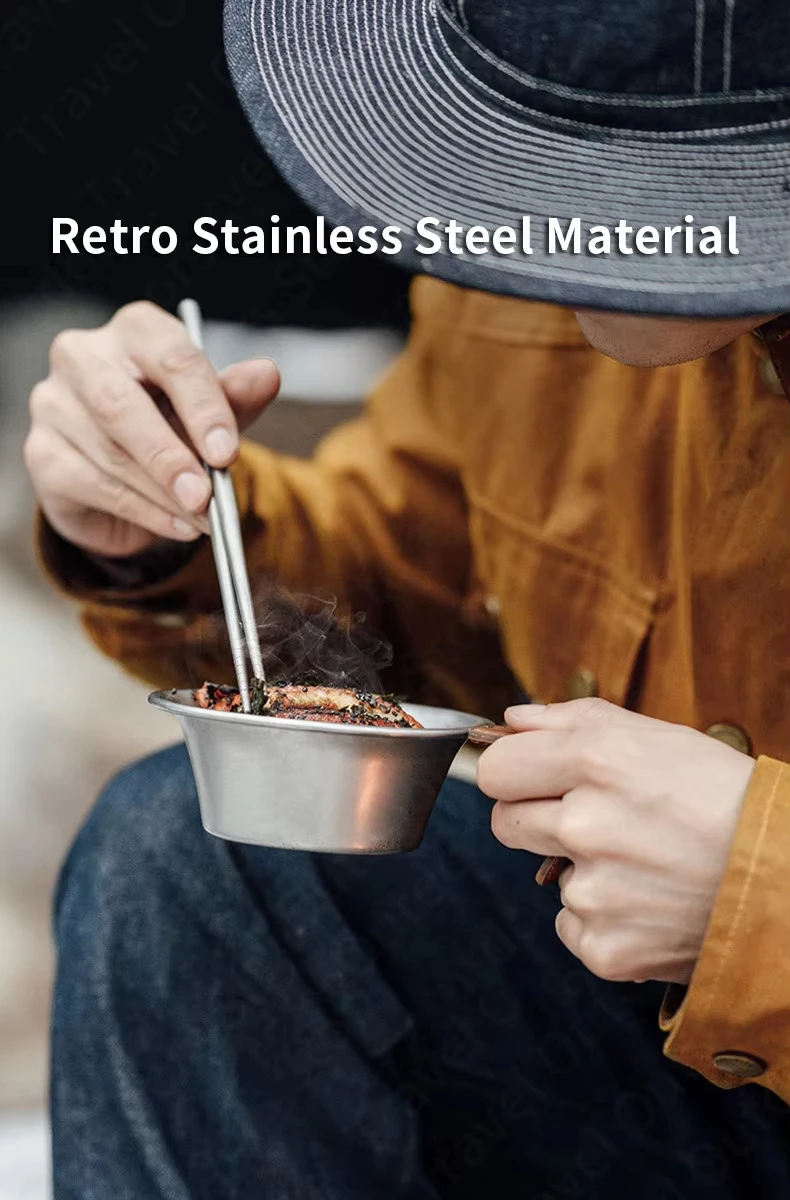 Description Picture 4 of itemNaturehike 300ML Stainless Steel Bowl Camping Outdoor Travel Leather Handle Tableware Ultralight Picnic Retro Bowl Cookware 116g