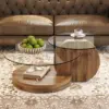 Glass Coffee Table,Modern Round Tempered Glass Coffee Tables for Living Room,3-Tier Circle Wood Coffee Table with Cocktail Table 6