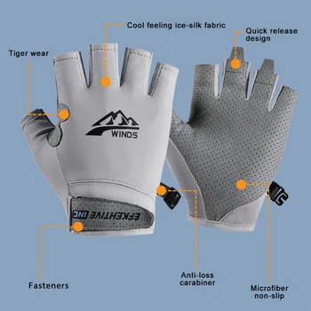 1 Pair Fishing Gloves Outdoor Fishing Waterproof Anti-slip Half Finger Gloves Cycling Running Hunting Fish Equipment Accessories 4