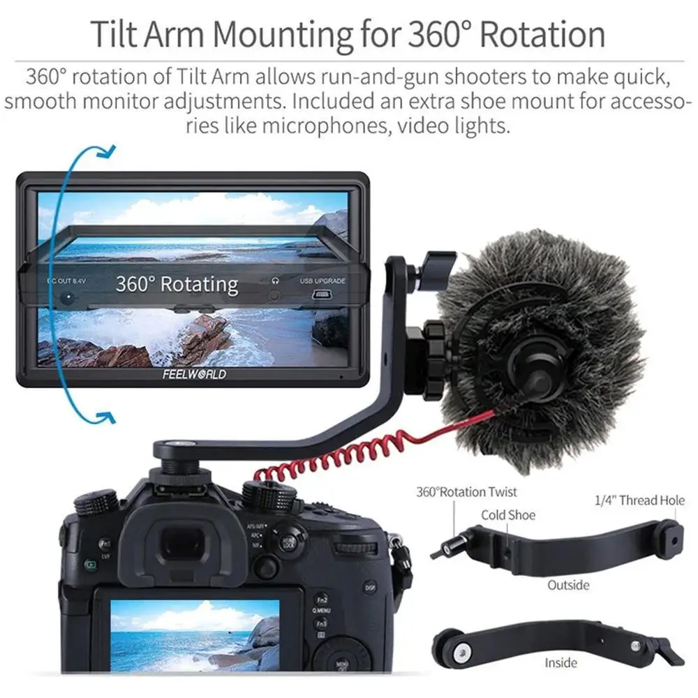 S55 5.5 Inch DSLR Camera Field Monitor Focus Assist Small HD 1280x720 IPS with 8